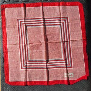 anne fogarty vintage scarf red MCM art Deco 60s 70s geometric stripe 100% cotton